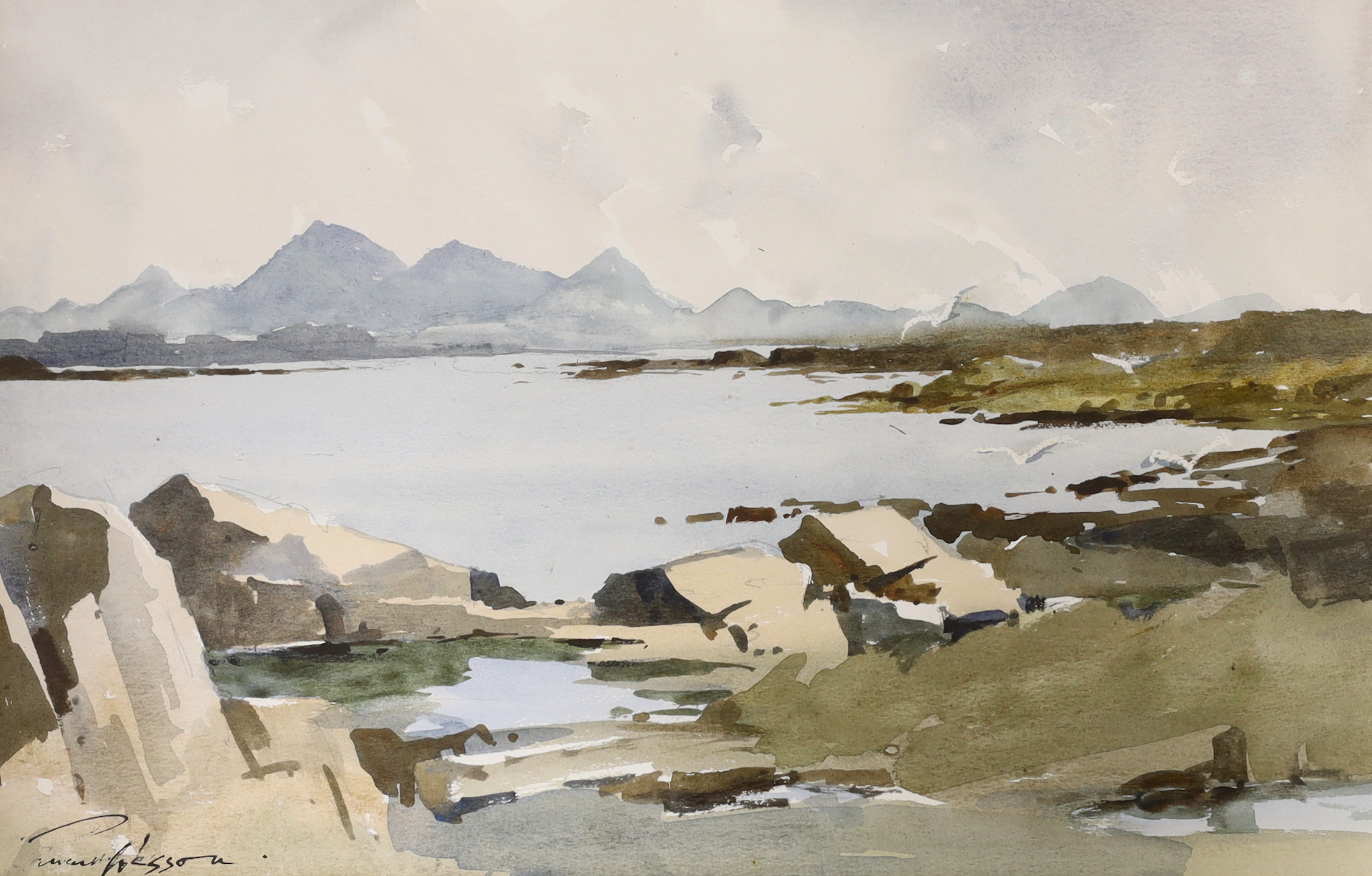 Edward Wesson (1910-1983), watercolour, 'Skye from Arisaig', signed, details verso, 32 x 50cm